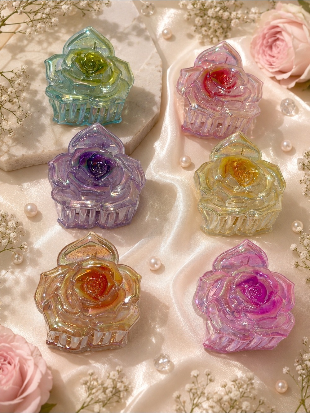 6 flower hair clips